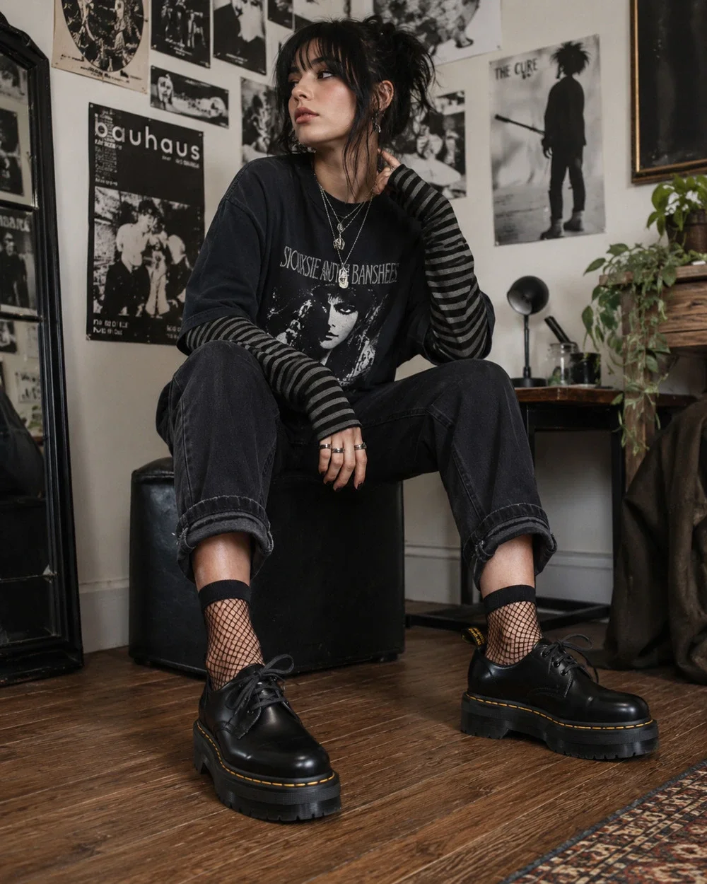 Dr Martens Holly Black Buttero Leather Platform Oxford Shoes Women's Size 7